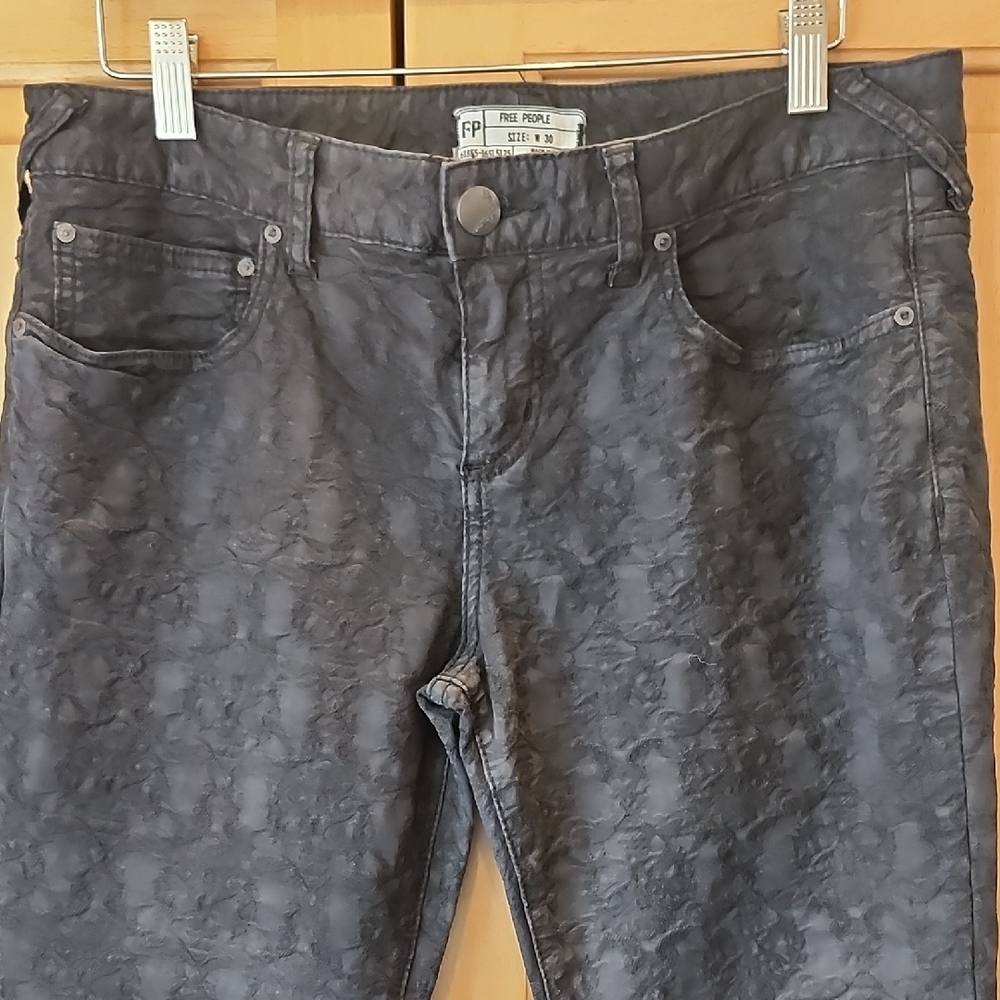 Free People Black Textured Jacquard Crop Jeans